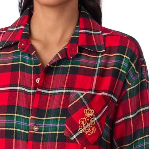 Lauren Ralph Lauren Langærmet Natskjorte, Red Plaid, M