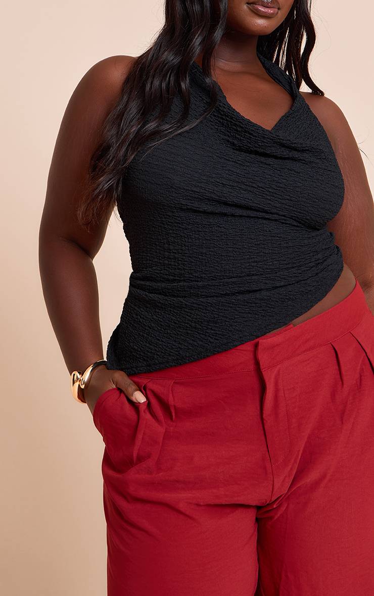Rouge Profond Pantalon Large À Double Pli En Tissu Fluide Plus