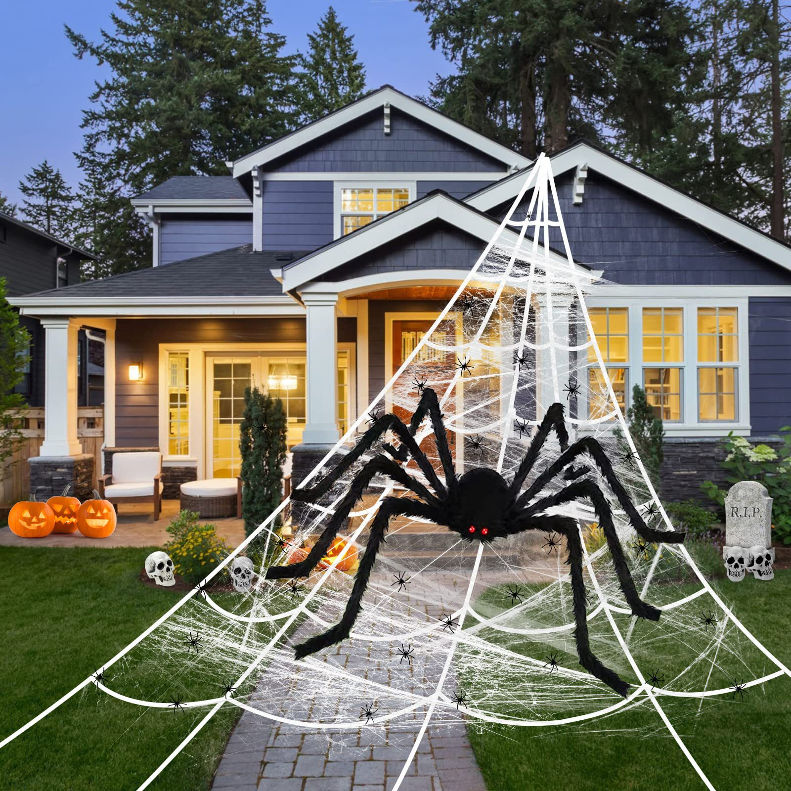 (25x17cm) Halloween Grusel Spinne Home Deko Monsterspinne mit Roten Augen - Schwarz