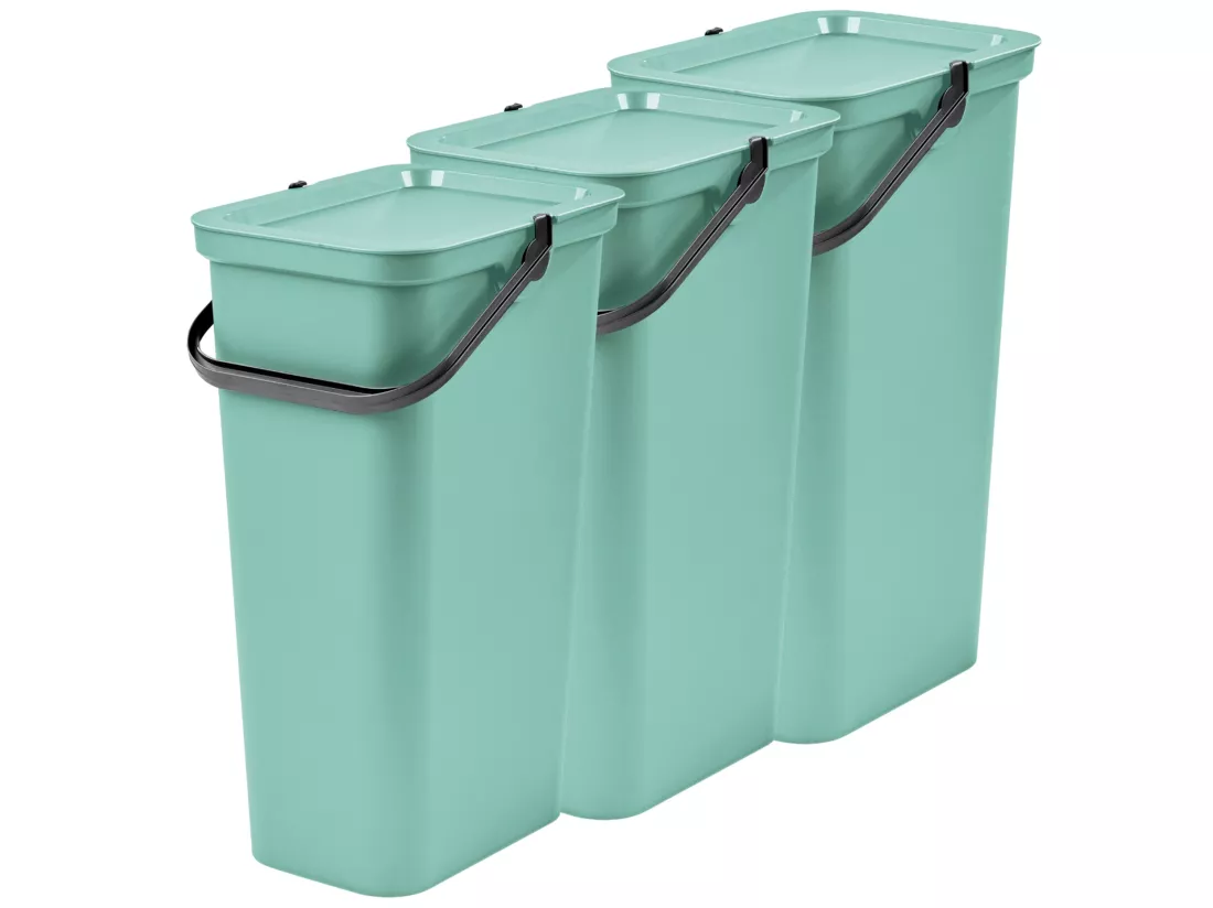 Set de 3 poubelles 40L Sauge avec poignée