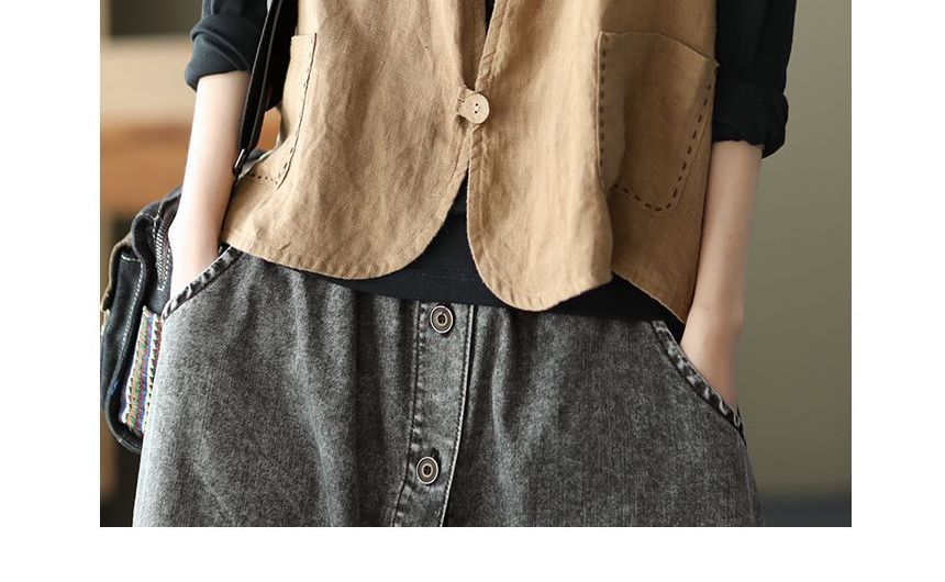 Supernova - V-hals vest met contrasterende stiksels en één knoop