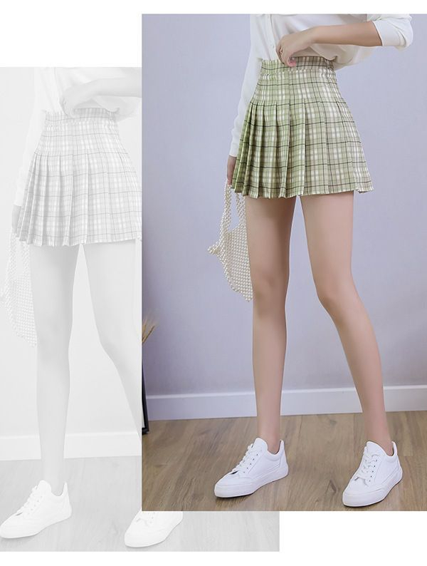 Niji Smile - Geplooide geruite rok met ingezette shorts