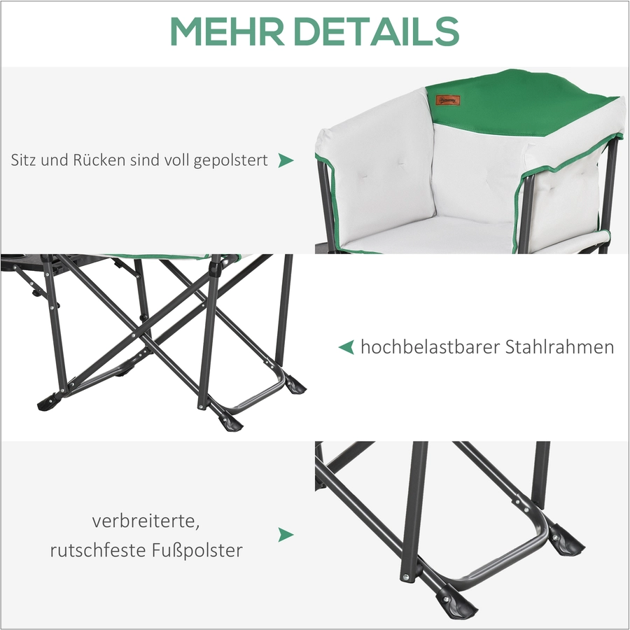 Outsunny Campingstuhl mit Getränkehalterung weiss, grün
