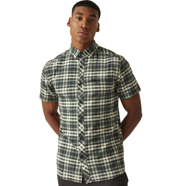 Chemise randonnée REGATTA TRAVEL PACKAWAY S/S SHIRT AGAVE GREEN CHECK