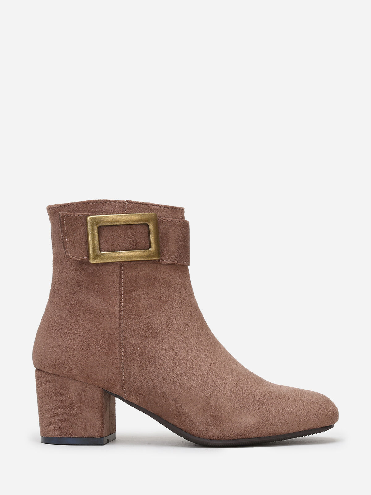 Bottines en suédine à boucle rectangle- Taupe