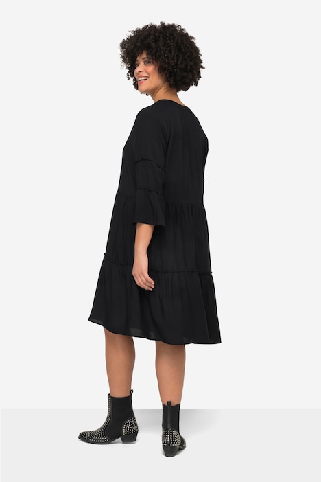 Tunika-Kleid, A-Linie, Tunika-Ausschnitt, 3/4-Ärmel