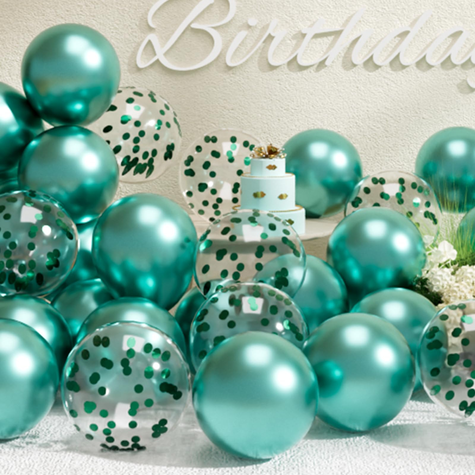 (10er Set) Ø30cm Party Deko Ballons Latex Luftballons mit Konfetti - Grün