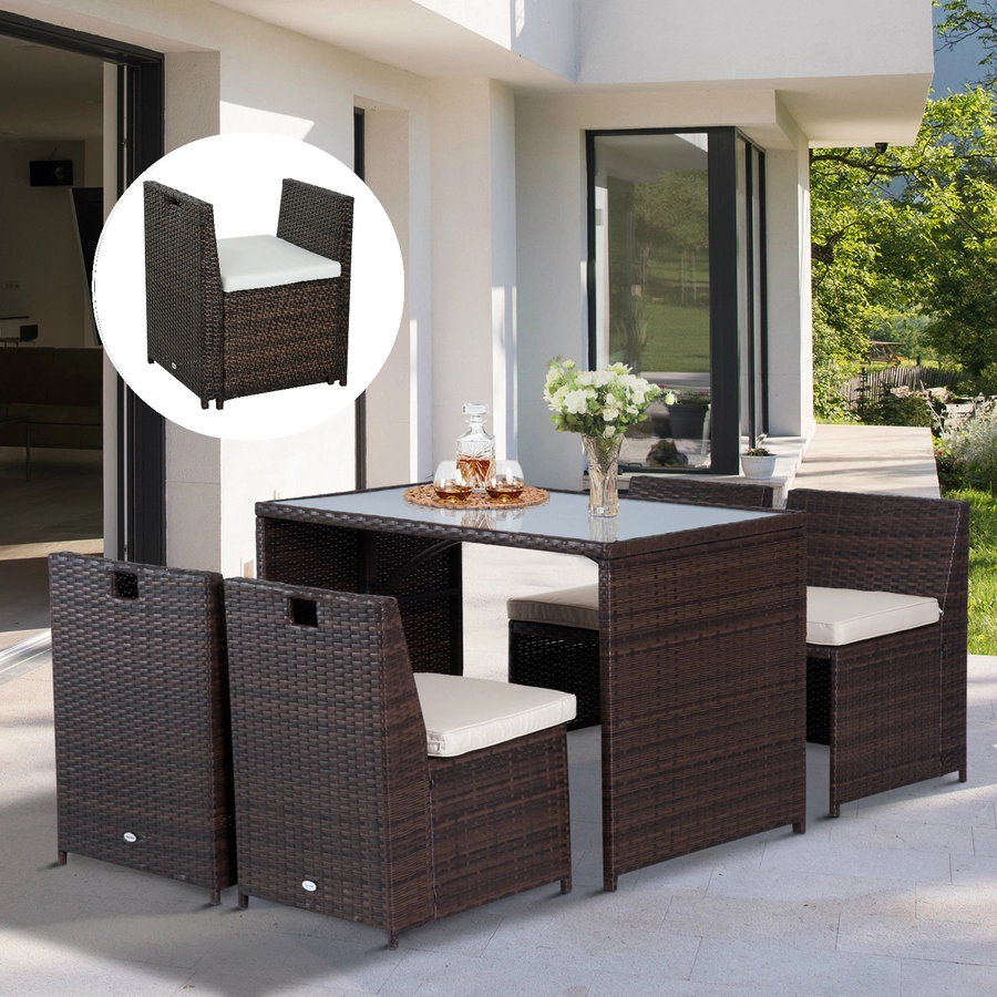 Outsunny Polyrattan Garnitur als 5-teiliges Set braun, cremeweiß