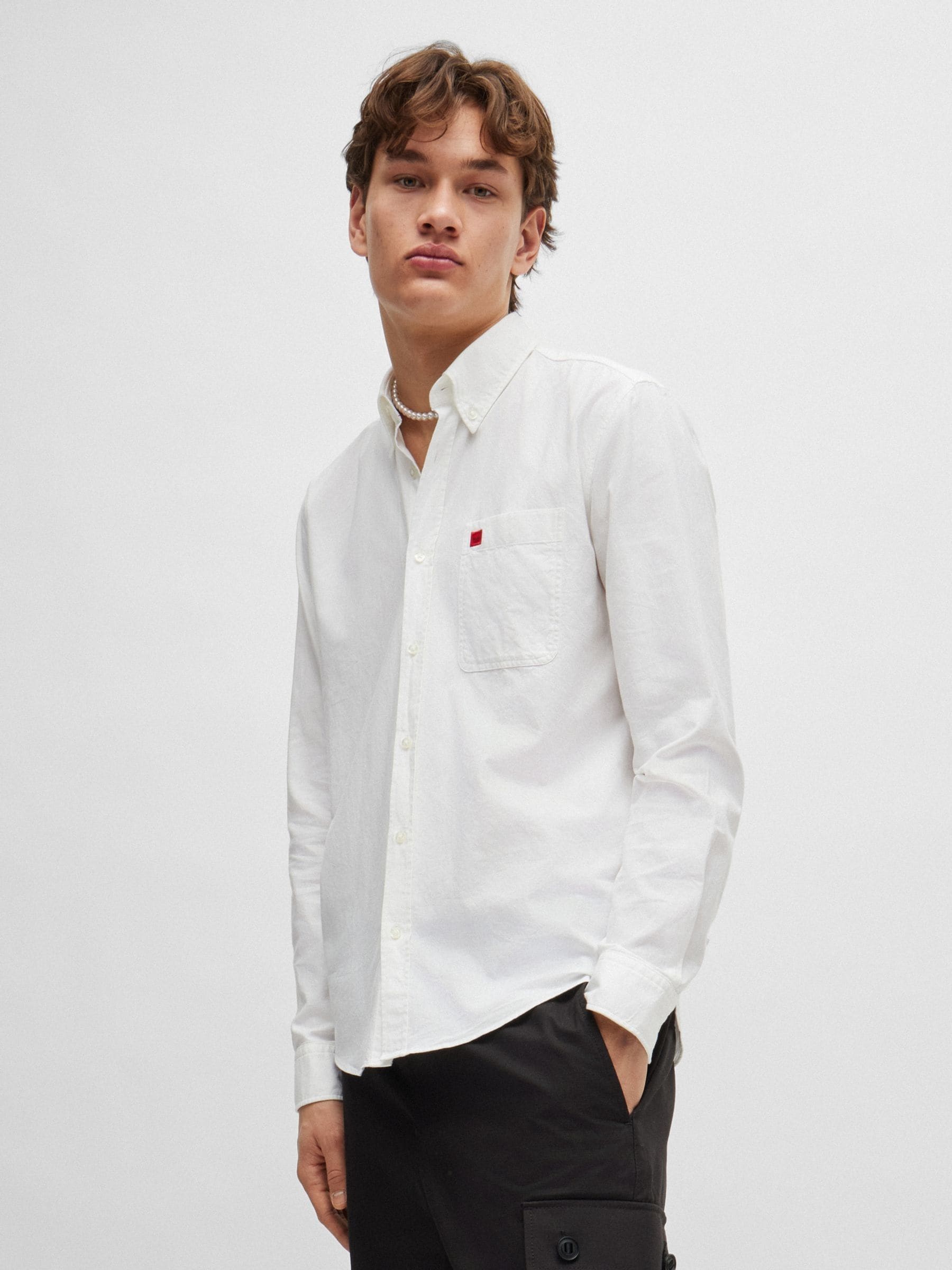 Wit - HUGO Oxford overhemd met knoopsluiting