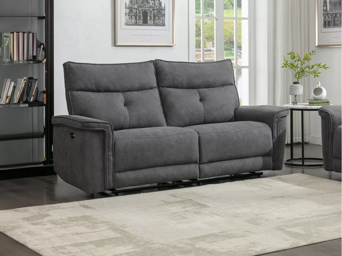 Canapé 3 places relax électrique en tissu anthracite BENJAMIN