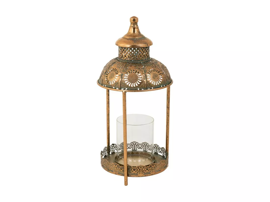 Bougeoir en métal doré 19.5x19.5x42h