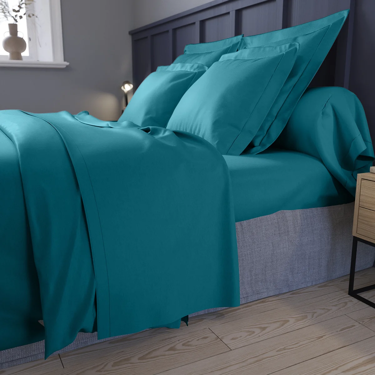 Drap housse Partition Satin de coton Coloris Canard