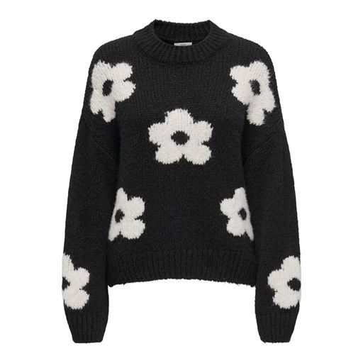 JDY Kilian Flower Striktrøje, Black, L