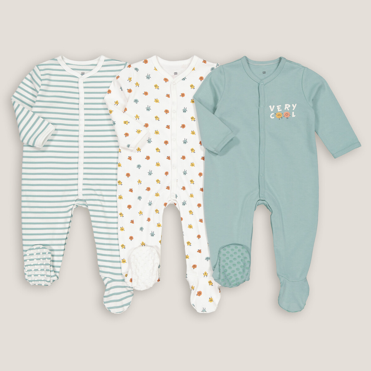 COLEÇÃO LA REDOUTE<br>Conjunto de 3 pijamas de algodão estampados e listrados