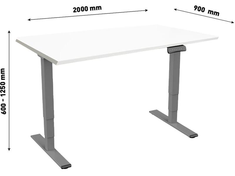 Contini ET225E 2 x 0.9 m, Dunkelgrau/Weiss Höhenverstellbares Tischgestell mit Tischplatte