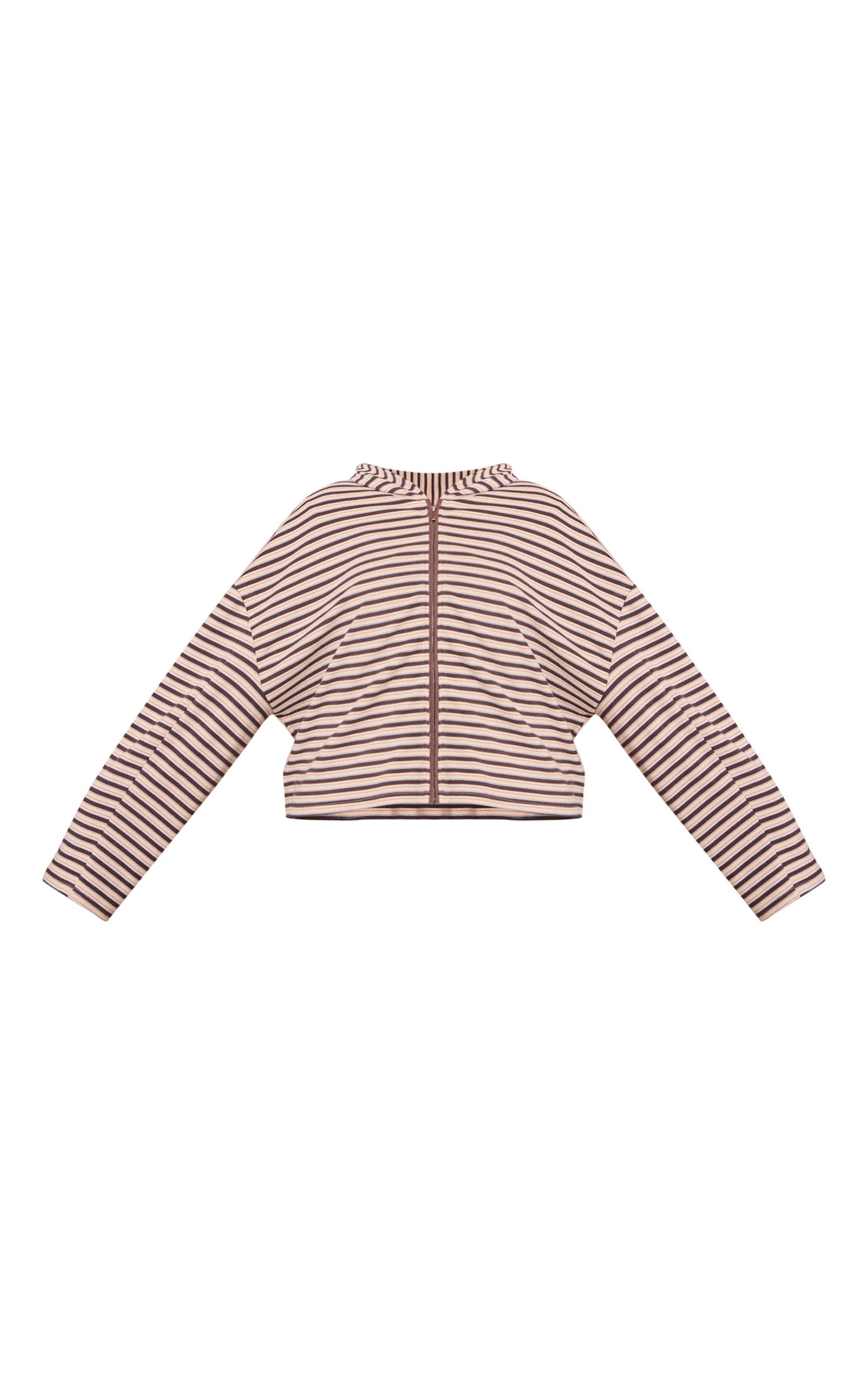 Marron Ensemble Coordonné Grande Taille Sweat À Casynthétiqueche Zippé En Polaire Douce À Rayures