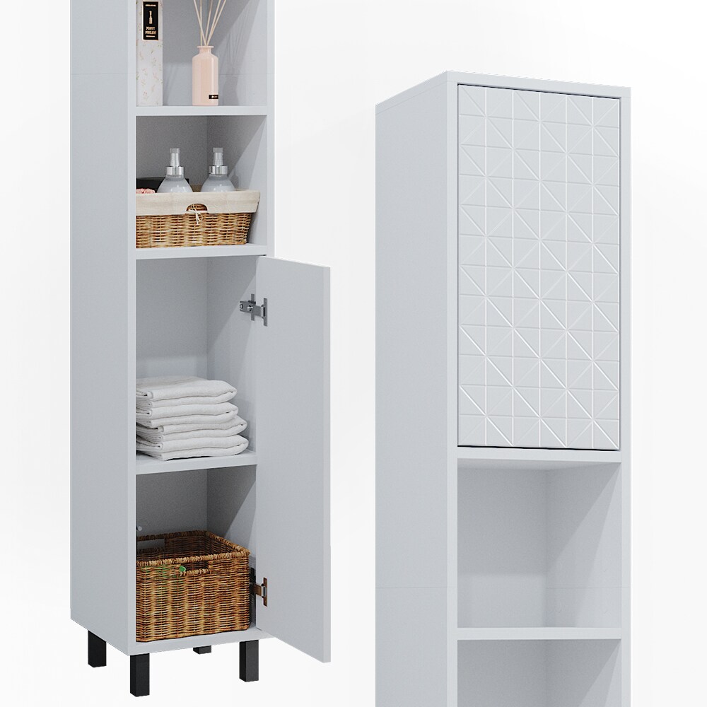 Vicco Hochschrank für Badezimmer Agasta 30cm schlank weiß, Badschrank in 3D Optik