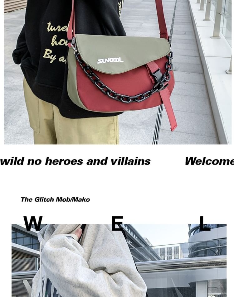 IOU - Messengerbag met gesp en letters / kettingriem / set