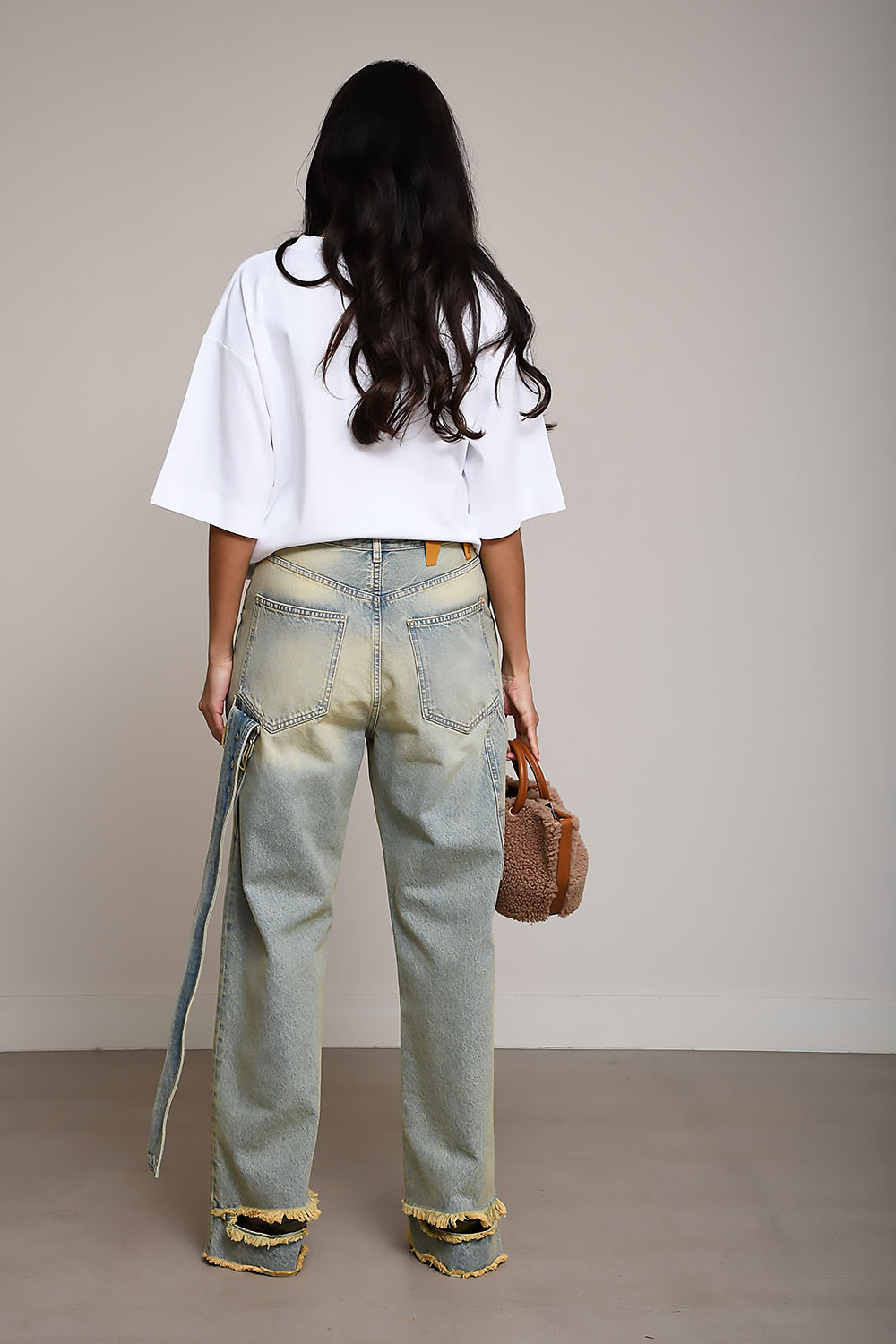 Lisa belt adorned loose fit denim jeans