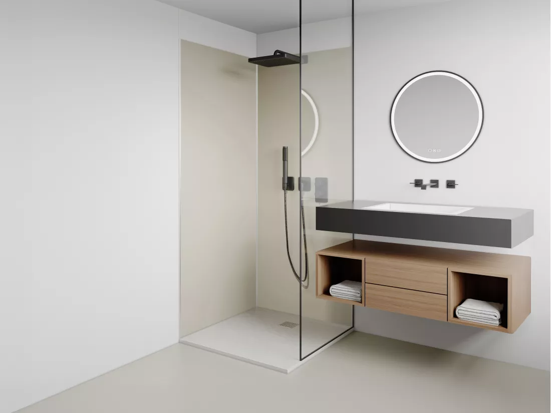 Lot de 2 panneaux muraux de douche ivoire en aluminium avec profilés - 2 x L90 x H210 cm - ITZIAR