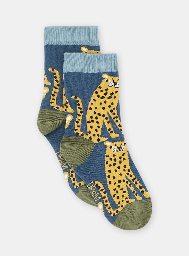 Chaussettes turquoise à imprimé léopard garçon