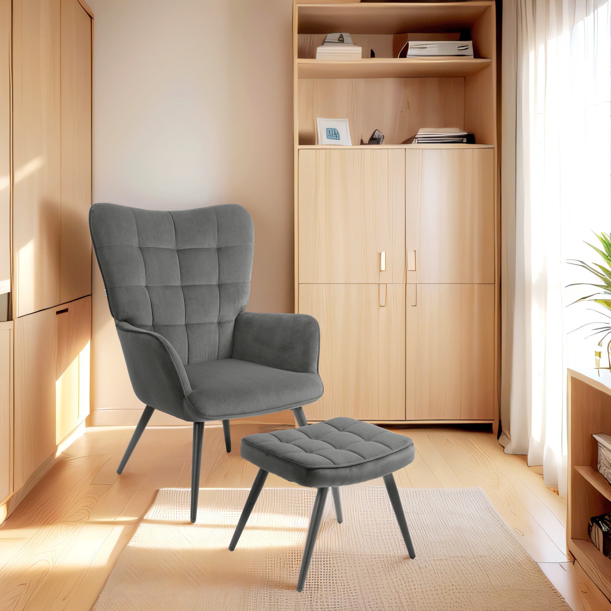 HOMCOM Polsterstuhl mit Fußhocker grau 73L x 77,5B x 98H cm
