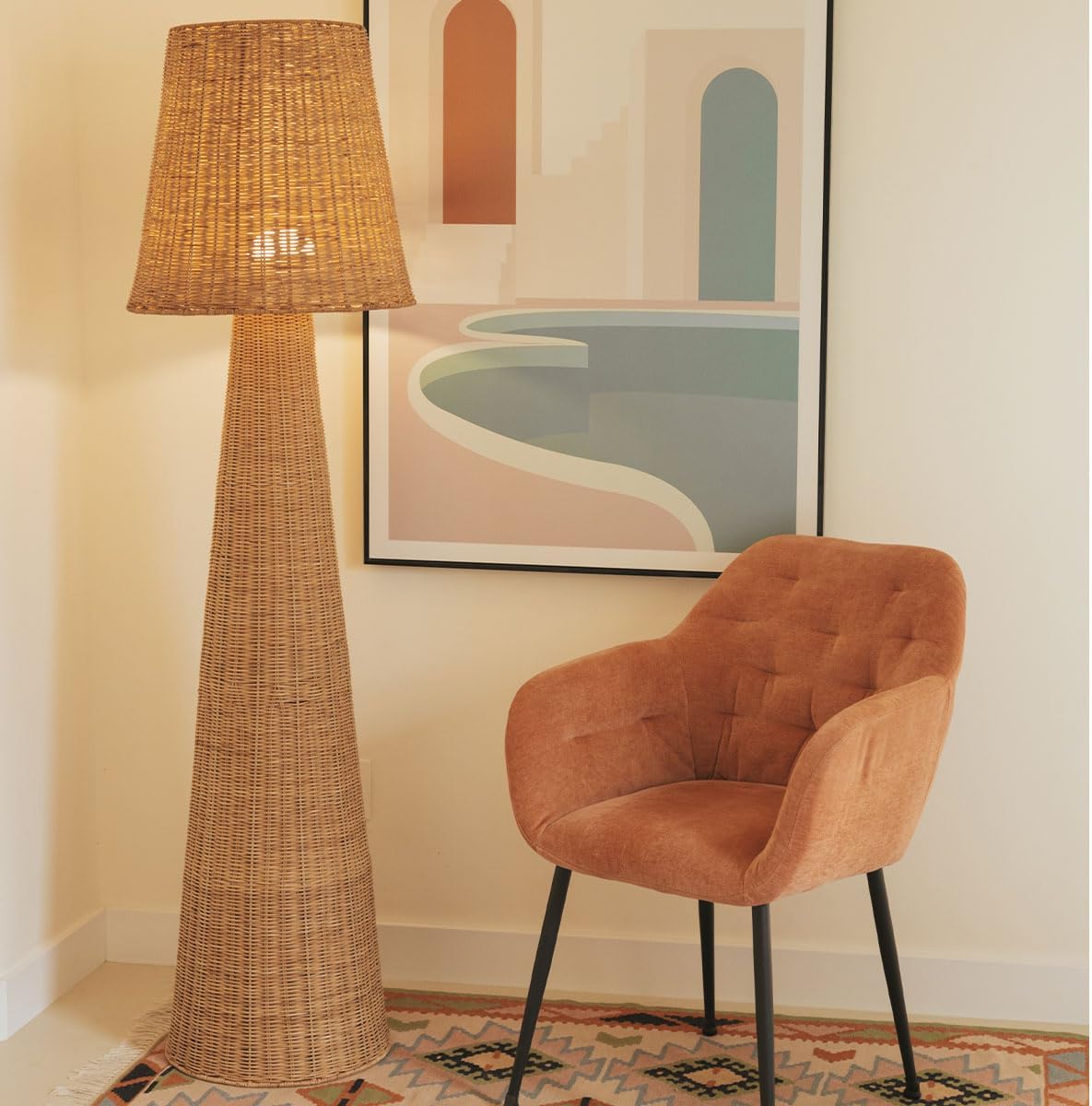newgarden - Große Stehleuchte LOLA 165 cm NATURE im Boho-Stil, aus Naturfasern in Spanien hergestellt, verschiedene Leuchtvarianten mit Kabel oder Akku. (165cm Wiederaufladbare Batterie)