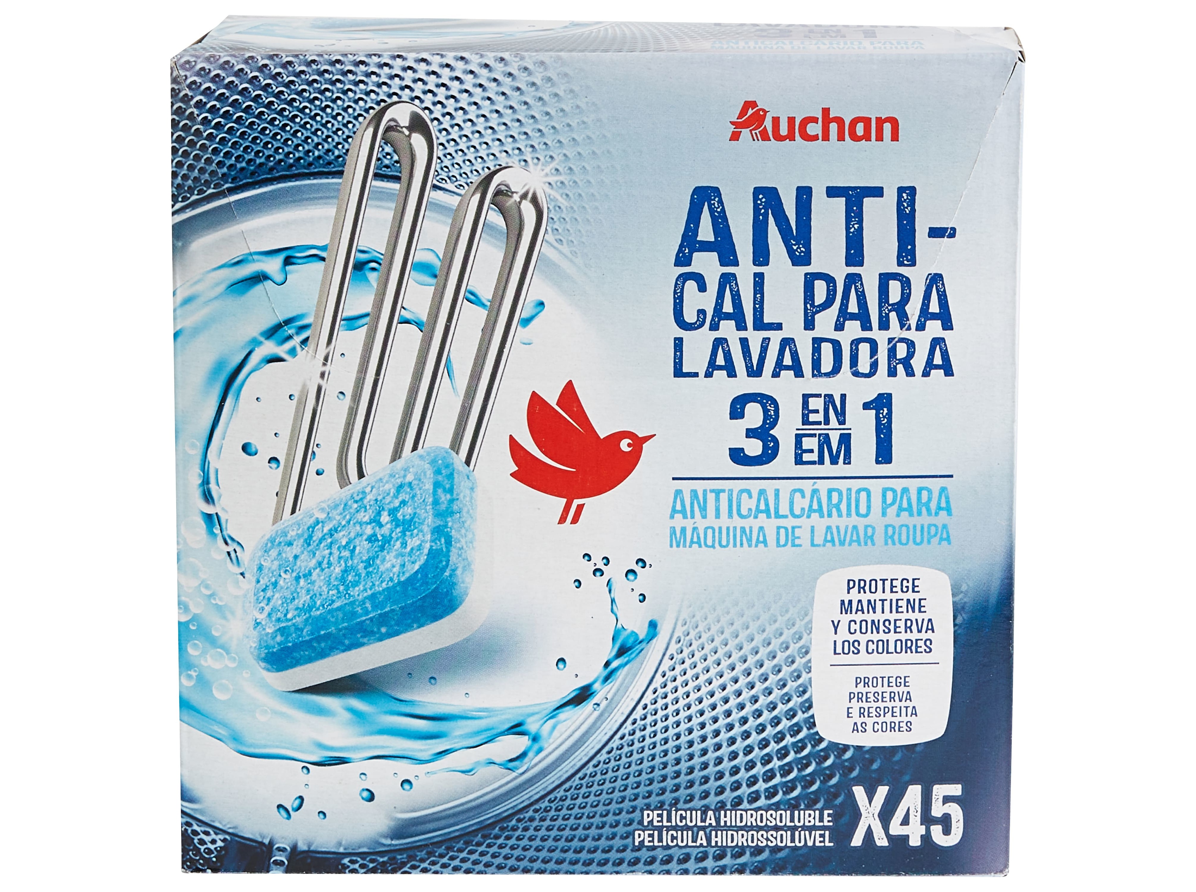 ADITIVO AUCHAN MÁQUINA ROUPA PASTILHAS ANTICALCÁRIO 45UN