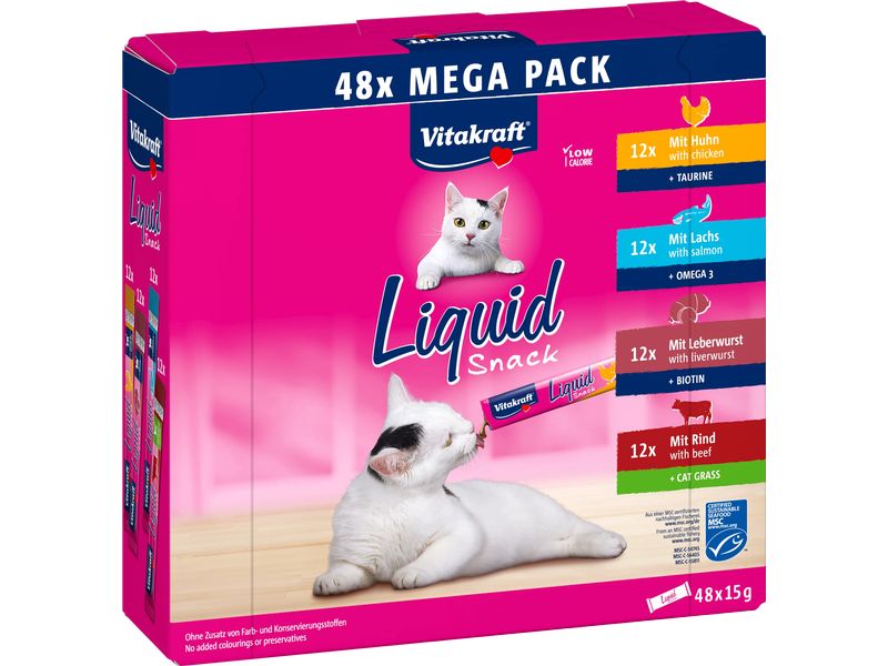 Vitakraft Liquid Snack Mega Pack 48 Stück Flüssiger Snack für Katzen