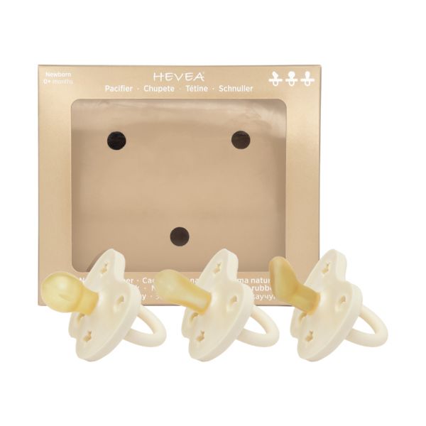Hevea Trial Fopspeen - 0 Mnd - 3-Pack - Milky White