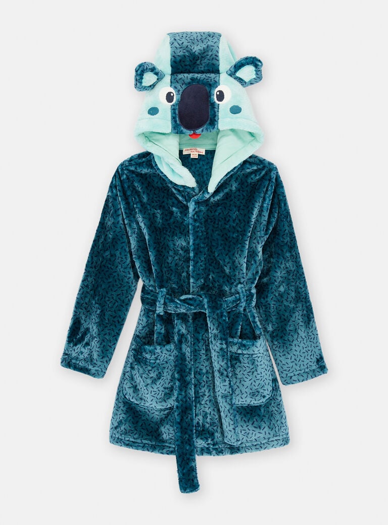 Robe de chambre bleue à capuche