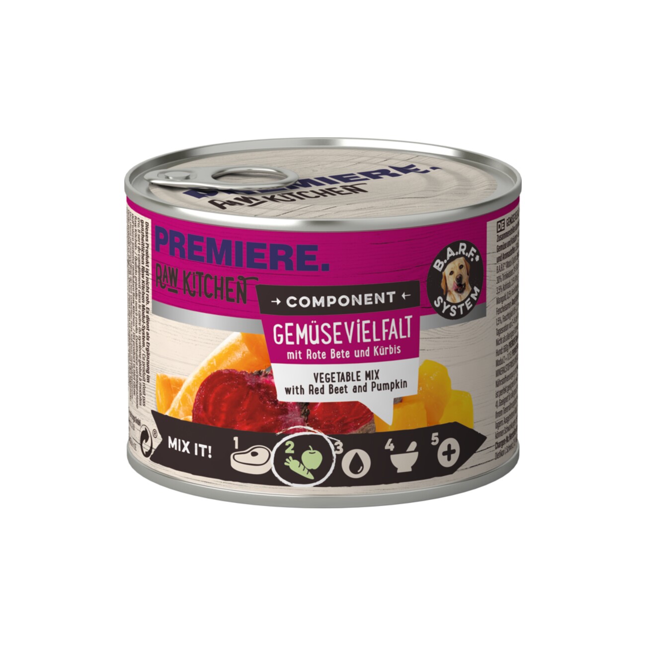 PREMIERE PAW KITCHEN Nassfutter Hund Adult Component, Gemüsevielfalt Obst und Gemüse 6x200 g