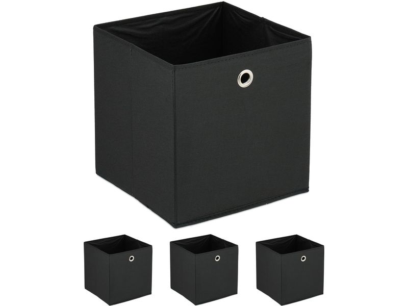 relaxdays Aufbewahrungsbox 4er Set Schwarz Regalaufbewahrungsbox für das Kinderzimmer