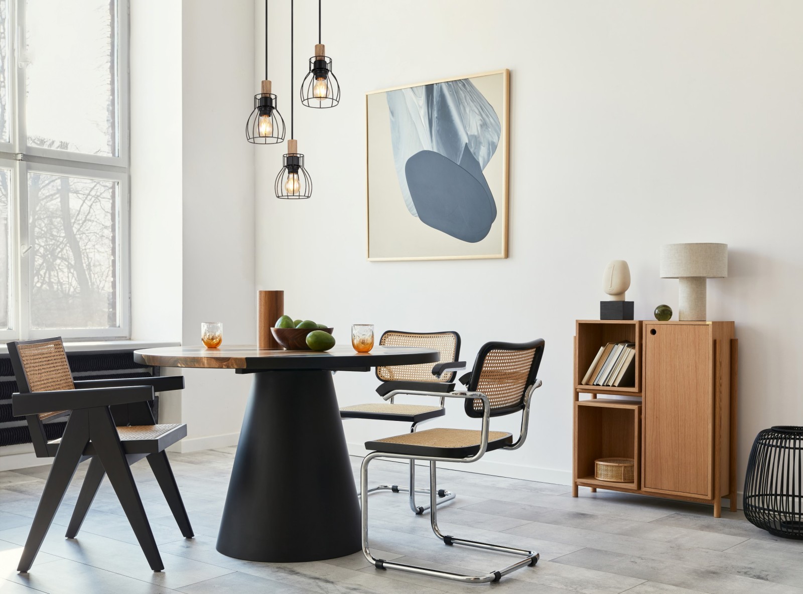 Pendelleuchte - schwarz-holzfarben - 120 cm - 3-flammig