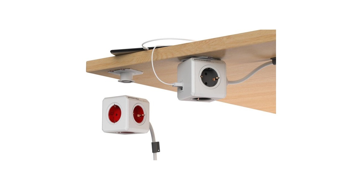 AllocacocPowerCube Extended, stekkerdoos met USB stekkerdoos  (Wit/rood, België | Frankrijk)