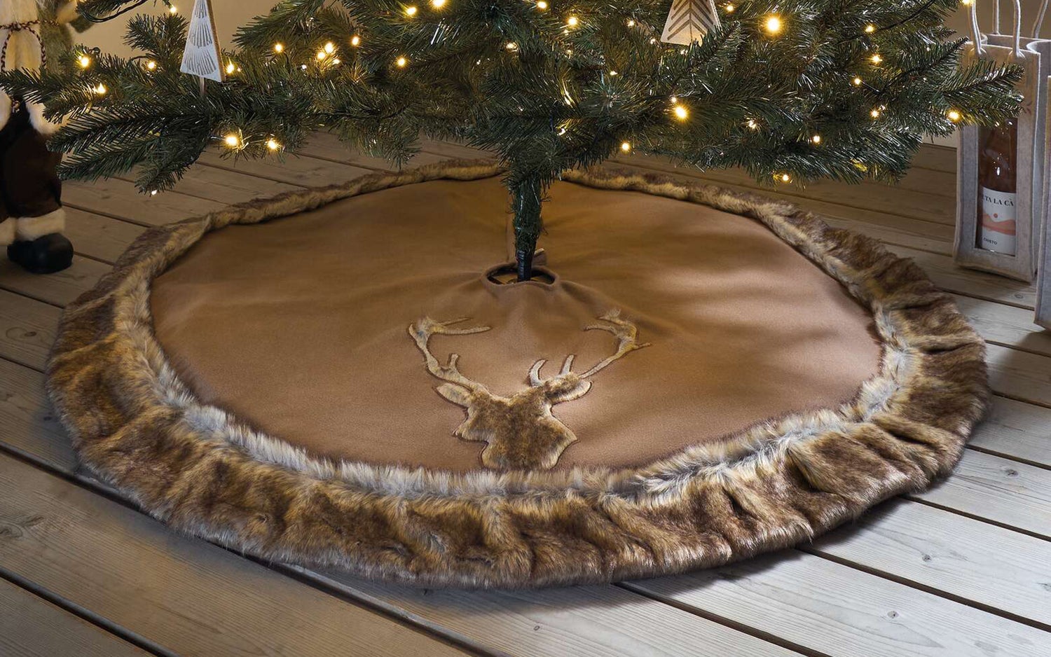 FRANK FLECHTWAREN | Kerstboomrok met hertenmotief, Ø 120 cm, POLYESTER
