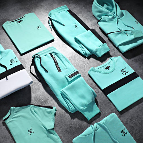 Sweat Capuche Premium A Bande 633 Bleu Pastel