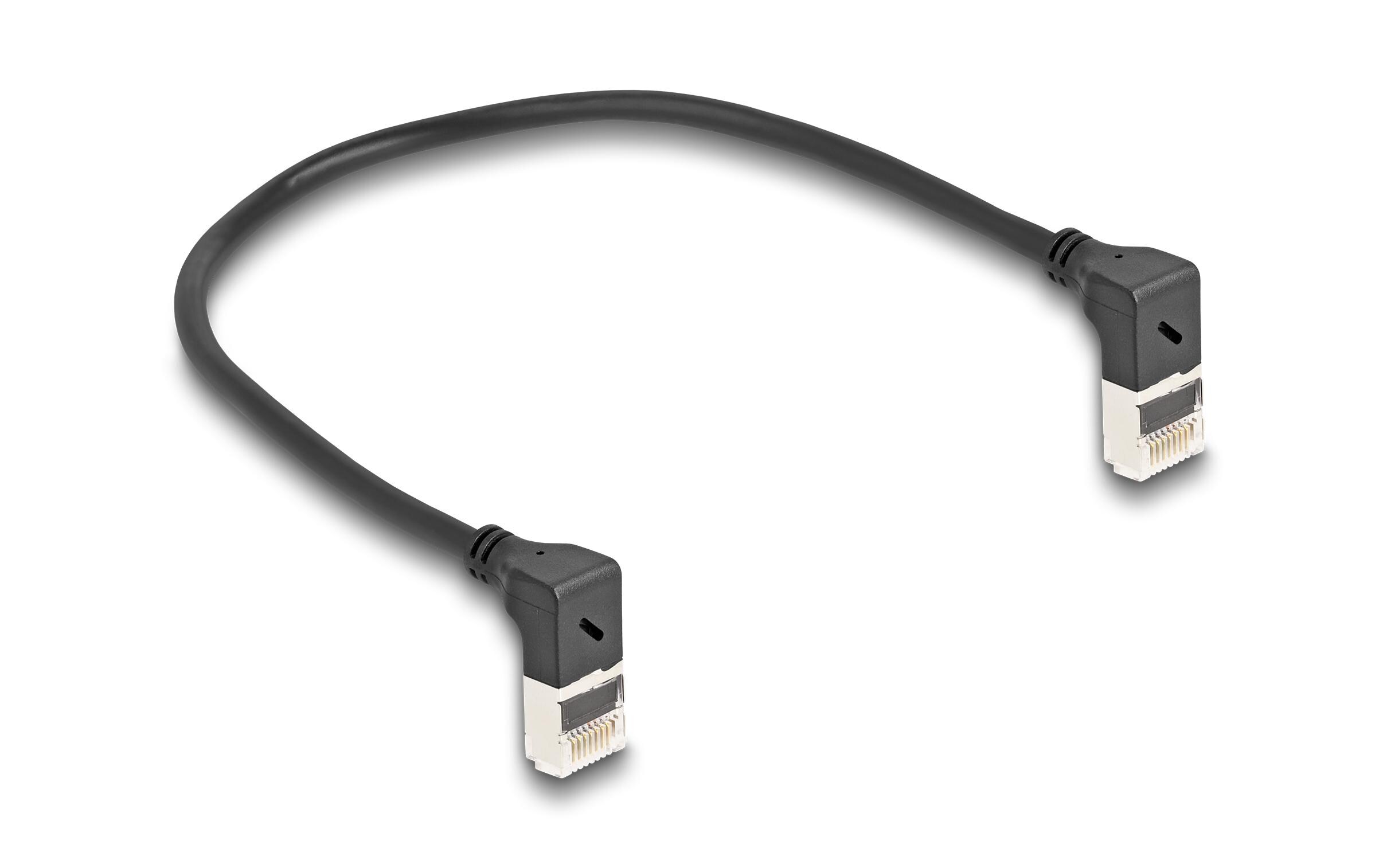 Patchkabel 90° oben gewinkelt Cat 6A, S/FTP, 0.25 m, SchwarzDelock RJ45 Netzwerkkabel Cat.6A S/FTP Slim 90° oben / oben gewinkelt 0.25 m schwarz