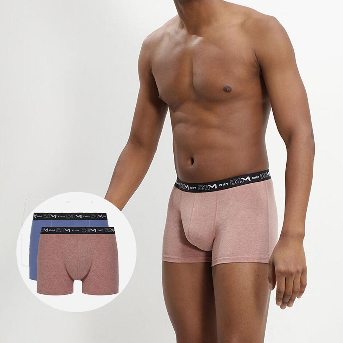 Dim 2 Boxers Coton Stretch nude/bleu barbeau