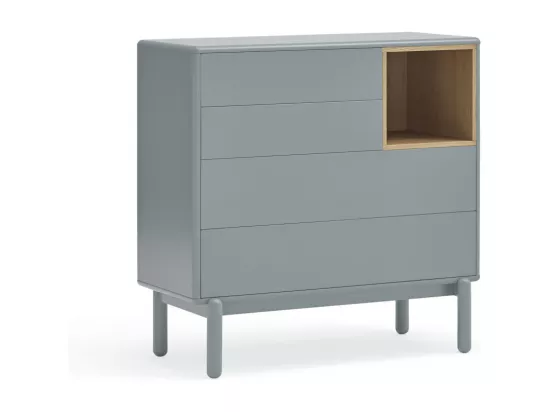 Corvo - Commode 4 tiroirs 1 niche en bois L90xH90cm : Couleur - Gris clair