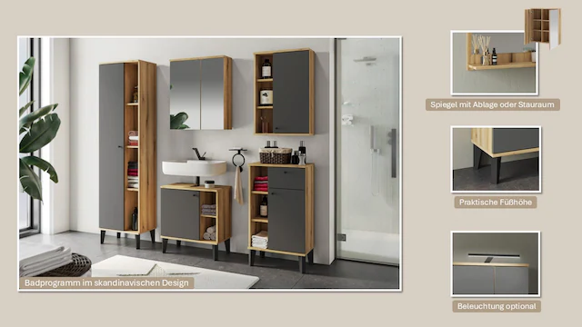 INOSIGN Badmöbel-Set »OSLO, Bad im skandinavischen Design, 2-teiliges Badezimmer« Set, 2 Stk. tlg.