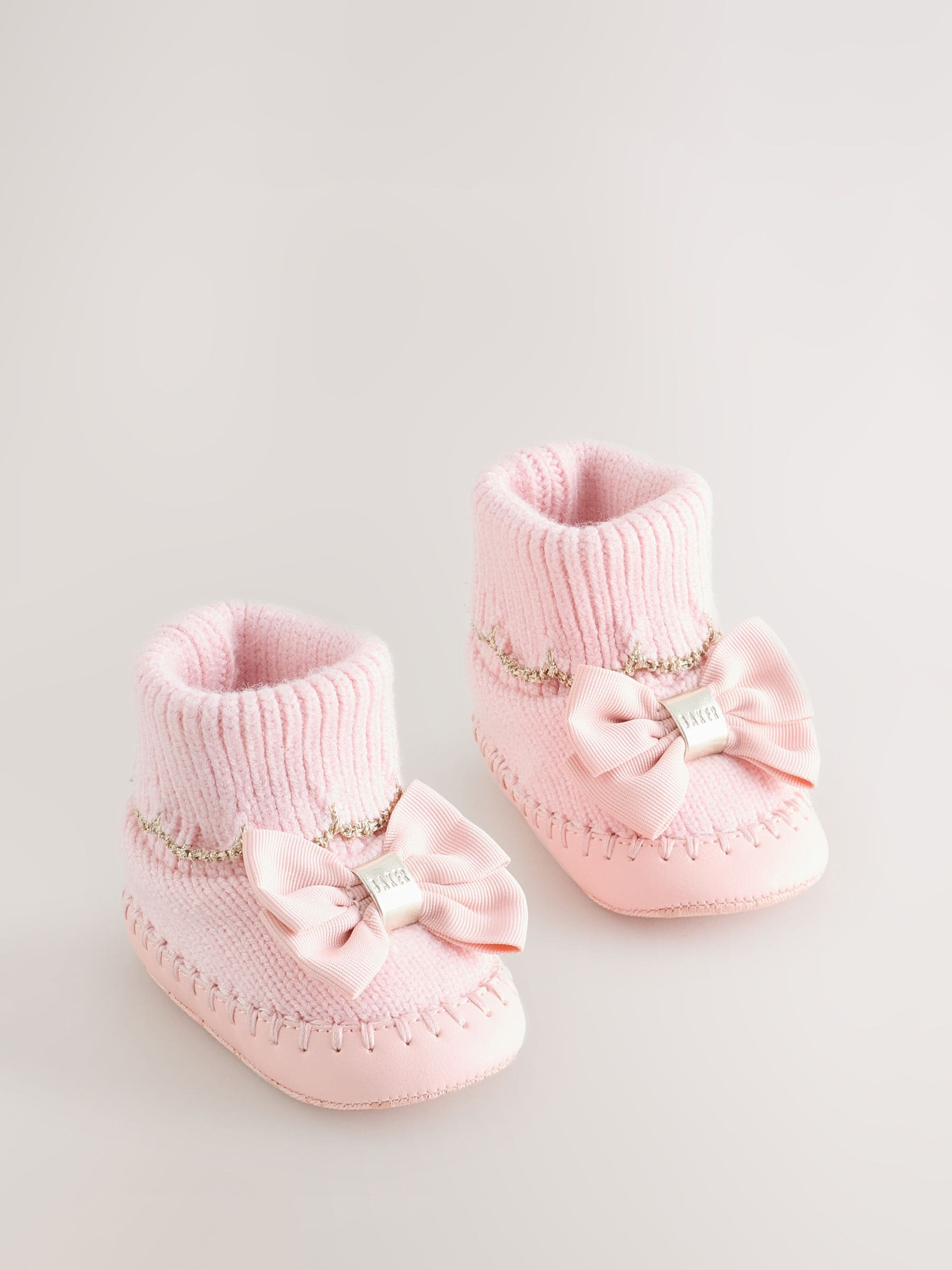 Roze - Baby Girls Scallop Edge Knitted Padders Booties with Bow