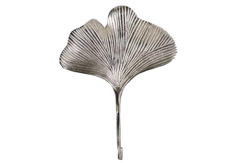 Dekoratives Kleiderhaken 3er Set GINKGO 30cm silber handmade Metall