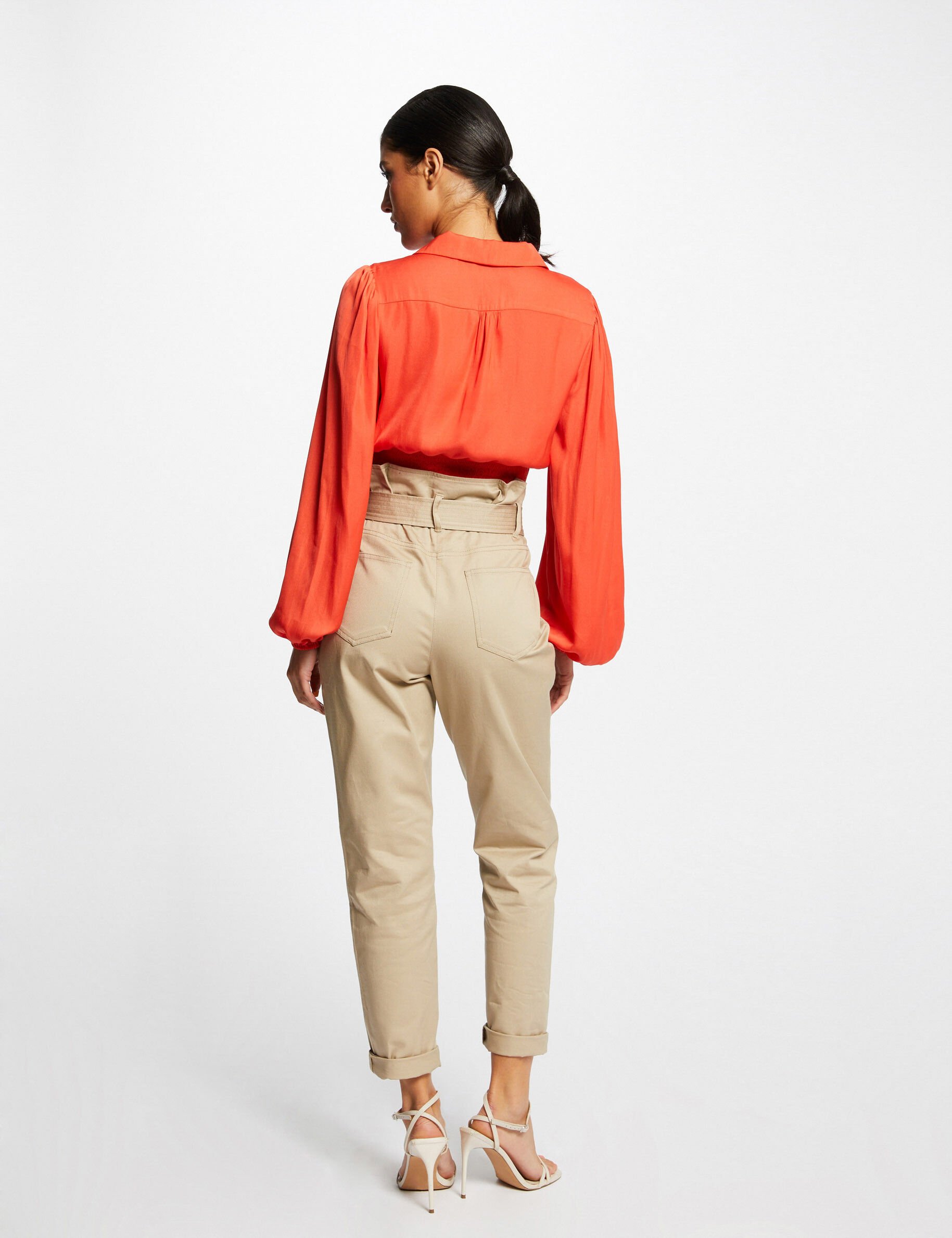 Blouse manches longues bouffantes orange femme - orange