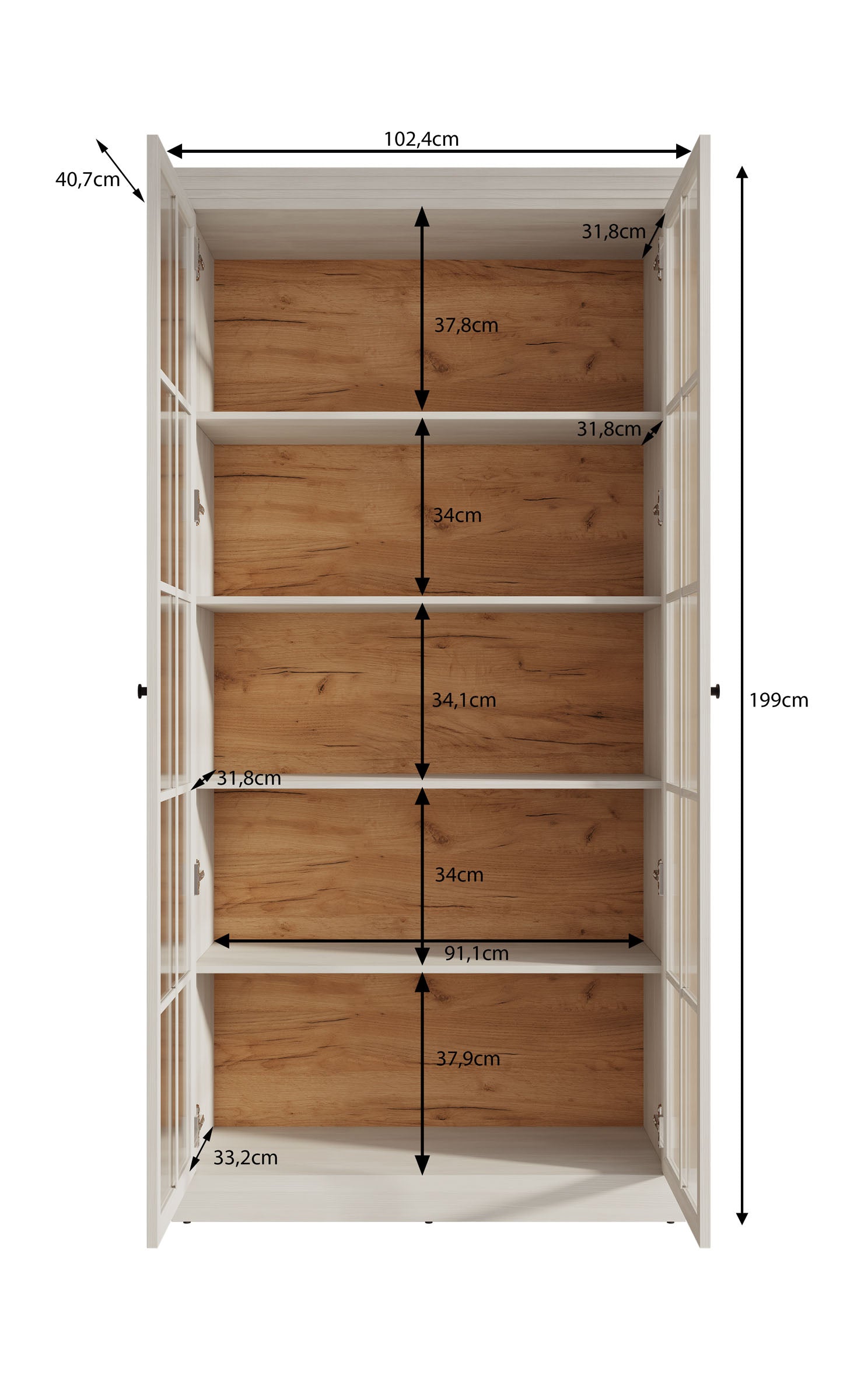 Leroy - Vitrinekast - Wit - 102x41x199 cm