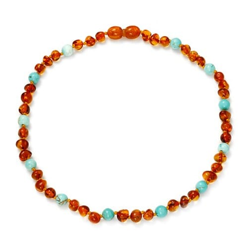 Collier ambre 34cm turquoise