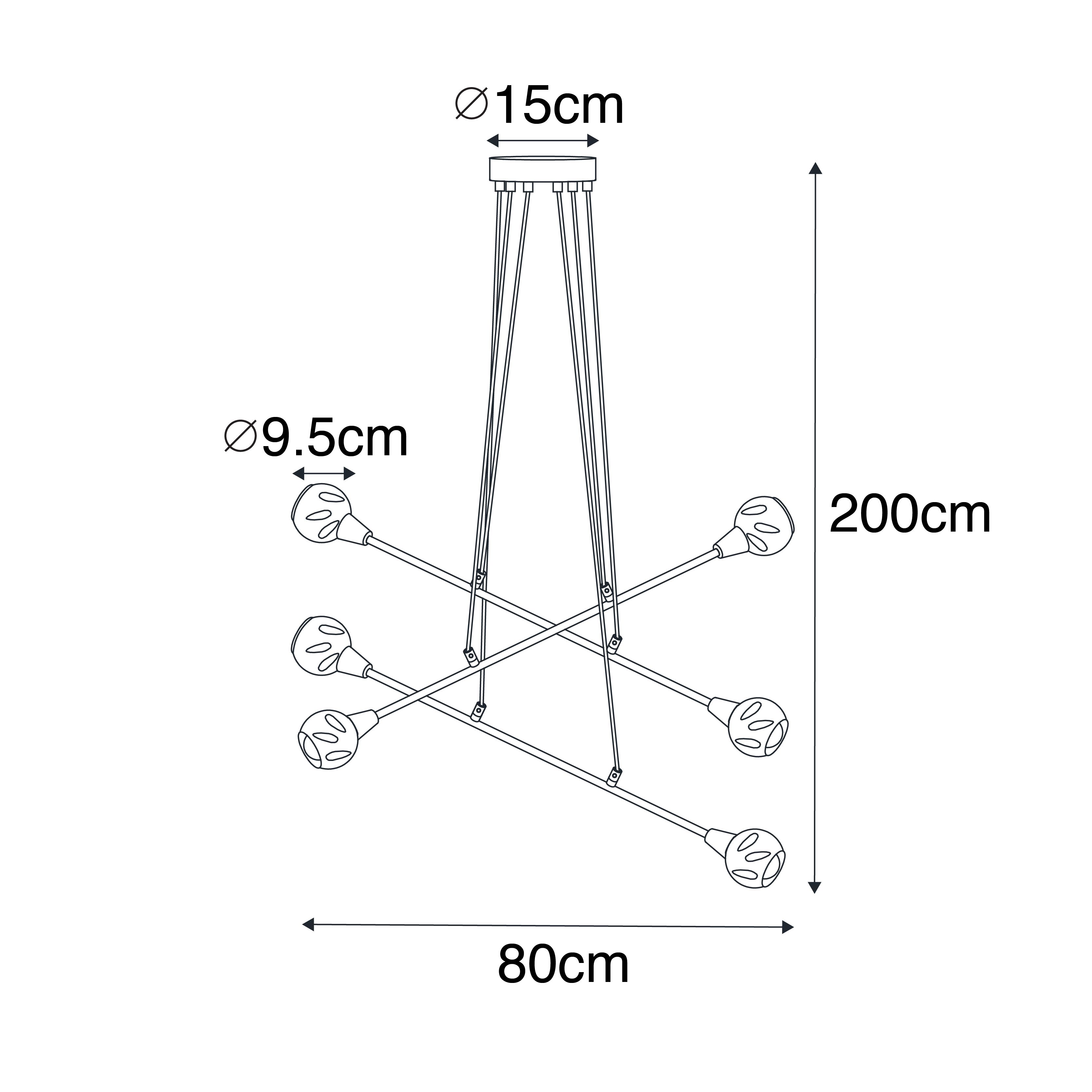 Hanglamp zwart met messing en smoke glas 6-lichts - Vidro