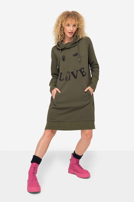 Sweatkleid, LOVE-Print, Stehkragen, Langarm