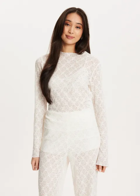 Lange mouwen top met kant off-white (WIT.O)