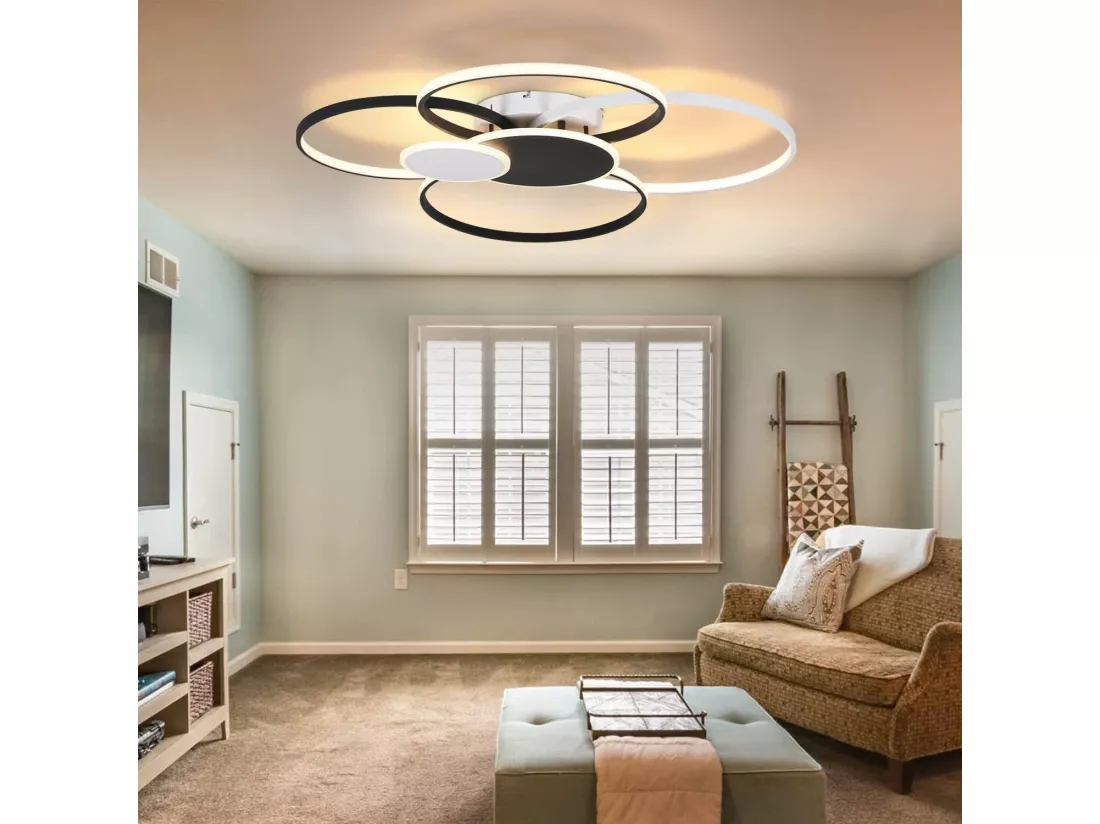 NETTLIFE Plafonnier LED Salon - Grande lampe de salon moderne 94 cm dimmable 72 W avec télécommande pour chambre bureau hôtel cuisine